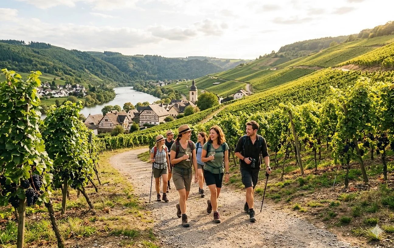 Weinwanderung im Rheingau – Blick über die Weinberge